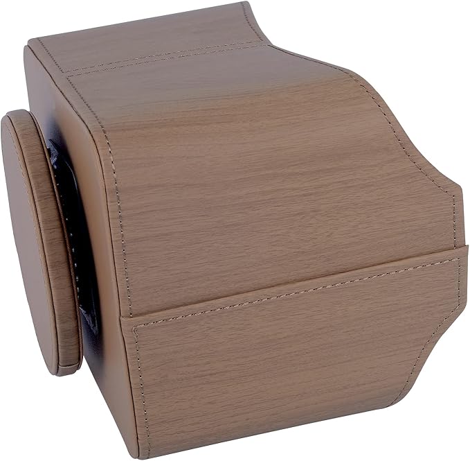 Leather Remote Control Holder/Caddy 360 Degree Rotating, Desk Organizer for TV Remote Controllers,Pen,Calculator,cell phone,gadget storage box,Nightstand Decoration(Light wood grain)