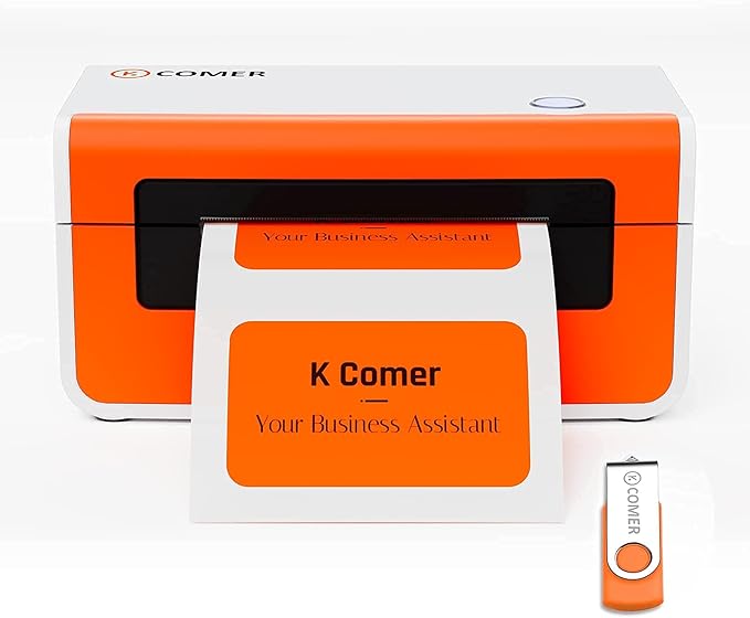 K Comer Shipping Label Printer 150mm/s High-Speed 4x6 Direct Thermal Label Printing for Shipment Package 1-Click Setup on Windows/Mac,Label Maker Compatible with Amazon, Ebay, Shopify, FedEx,USPS,Etsy