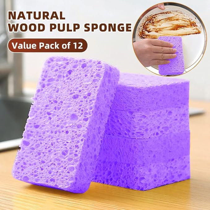 12 - Pack Non-Scratch Scrub Sponges - Sponges for Dishes and Washing Dishes, Cleaning Sponges for Kitchen Home Bathroom Cars, Funny Cut-Outs DIY for Kids (Purple