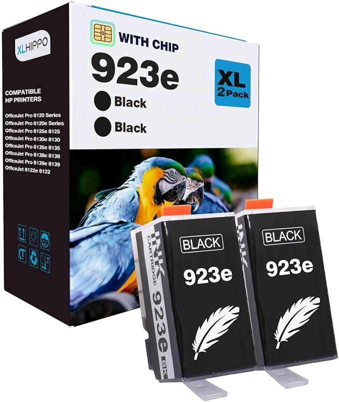 923e 923XL Black Replacement for HP 923 Black Ink Cartridgs for HP Printers OfficeJet Pro 8130e 8135e 8025e 8138e 8139e 8130 Series Office Jet 8122e 8120 Series Printer (2 Pack 923 XL K)