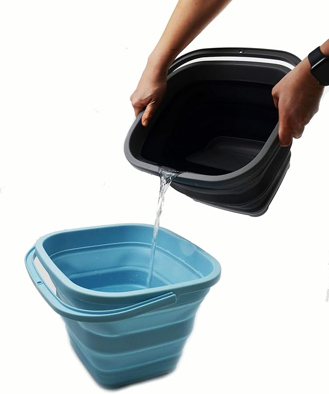 SAMMART 11L (2.9 Gallon) Collapsible Rectangular Handy Bucket (1, Grey/Black)