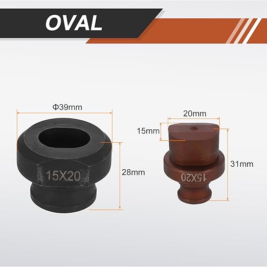 HARFINGTON Hydraulic Hole Punch Die 15x20mm Oval Hole 40Cr Steel Electric Punching Kit for MHP-20 JP-20 Electric Punching Machine, Burgundy & Black
