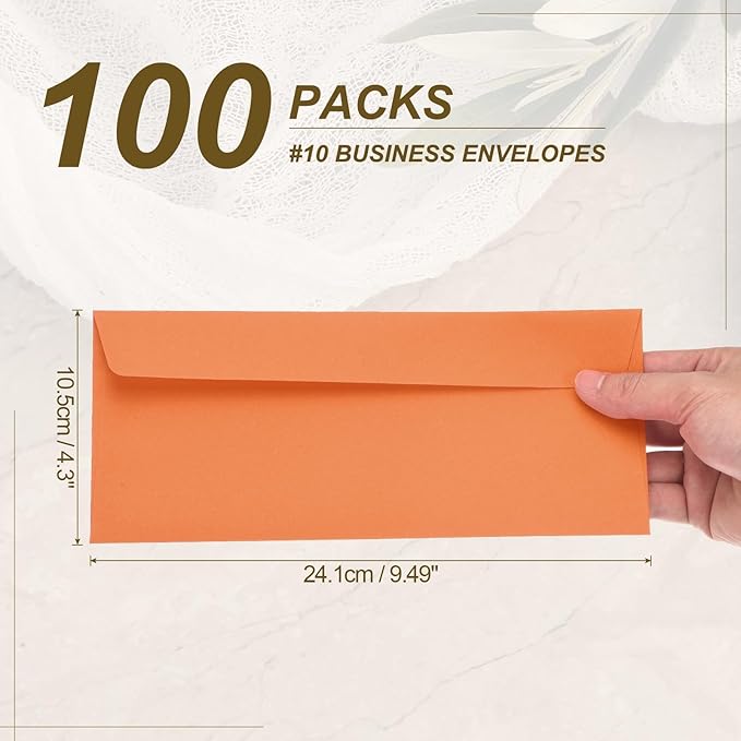 PATIKIL 100 Pack Orange #10 Business Envelopes, Colored Self Seal Letter Size Envelopes for Business Mailing Office Checks Invitation, 4-1/8 x 9-1/2 Inches