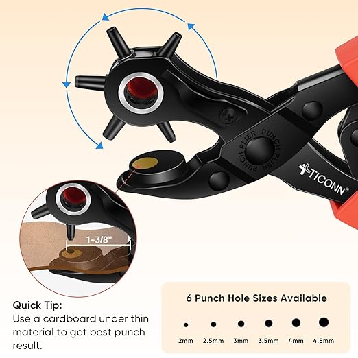 TICONN Leather Hole Punch Tool Set, Heavy Duty Multi-Size Hole Puncher Tool for Belts, Watch Bands, Plastic, Fabric