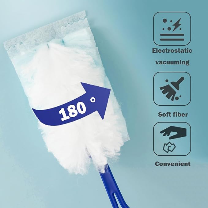 Faliuepe Disposable Dusters Refills 180 Heavy Duty Duster Refills Blue Electrostatic Duster Heads for Cleaning Multi-Surface-20Counts
