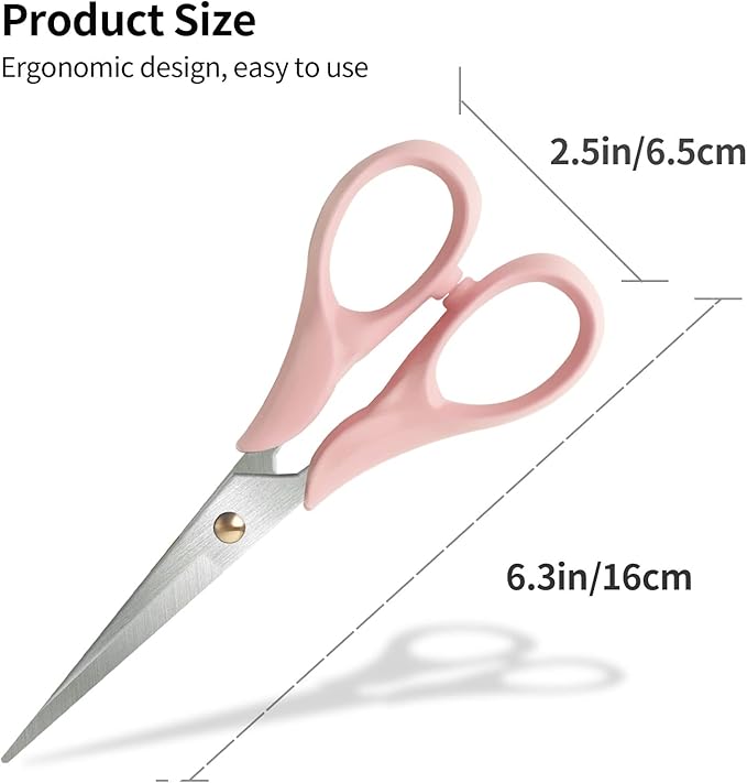 Gold Scissors, Stainless Steel Blade with Acrylic Handle, All Purpose Scissor for Office, School, Home, Fabric Shears, Tijeras (6.3" Pink)