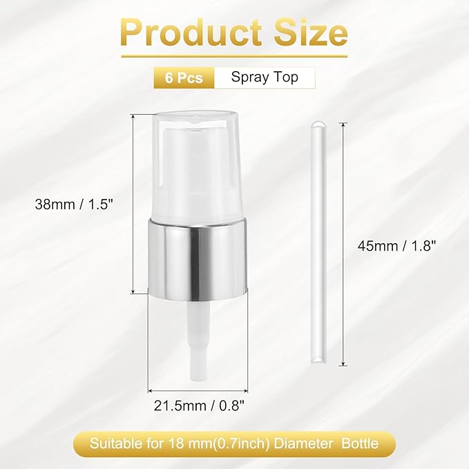 uxcell 6 Pcs Silver White Spray Top, 18/410 Fine Mist Sprayer Reusable Replacement Spray Bottle Pump Plastic Top for Cosmetic Perfume and Body Sprays Bottle