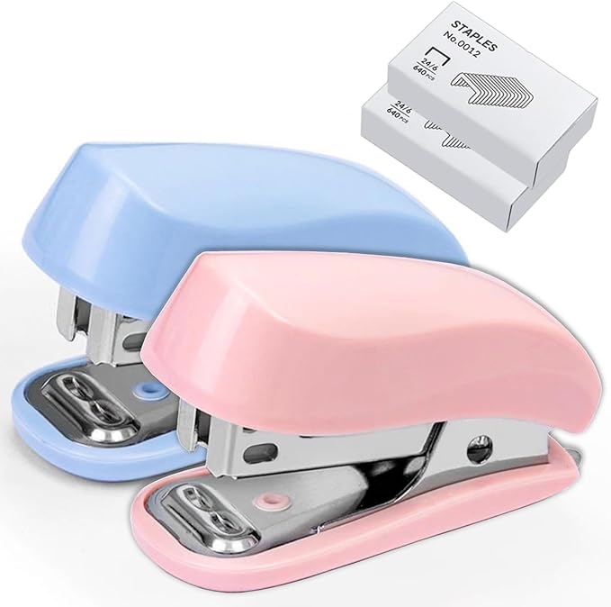 Mini Stapler - Cute Desk Stapler with 1280pcs Standard Staples and Staple Remover for Office & School Supplies (Blue & Pink)