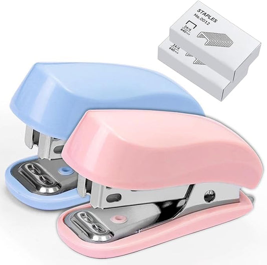 Mini Stapler - Cute Desk Stapler with 1280pcs Standard Staples and Staple Remover for Office & School Supplies (Blue & Pink)