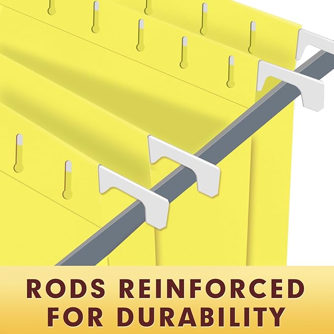HERKKA Hanging File Folders, 30 Pack Reinforced Letter Size Hanging Folders, Designed for Bulky Files, Filing Cabinet, 1/5-Cut Adjustable Tabs (Yellow)