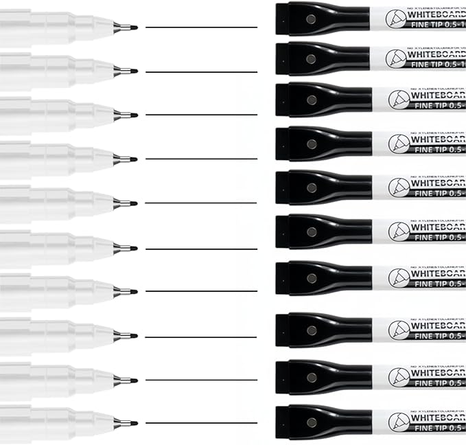 Black Dry Erase Markers Fine Tip,0.5mm Ultra Fine Dry Erase Markers,10pcs Whiteboard Markers,with Magnetic Eraser,Small Font Writing for Calendar Notebook Note Pad (Black)