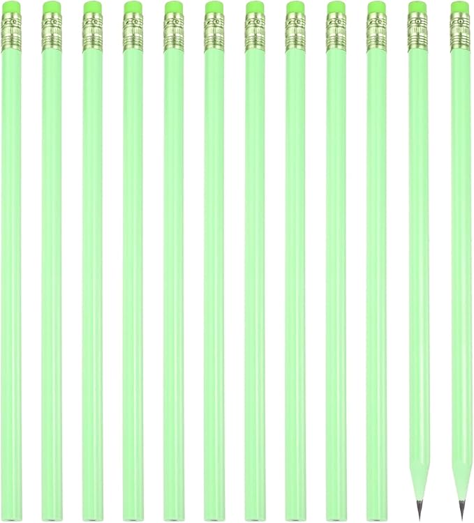 PATIKIL Round Pencils, 12 Pcs Triangle HB Graphite Pencil Wooden Pencils with Eraser for Classroom Office Writing Drawing Supplies, Green