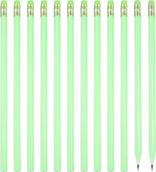 PATIKIL Round Pencils, 12 Pcs Triangle HB Graphite Pencil Wooden Pencils with Eraser for Classroom Office Writing Drawing Supplies, Green