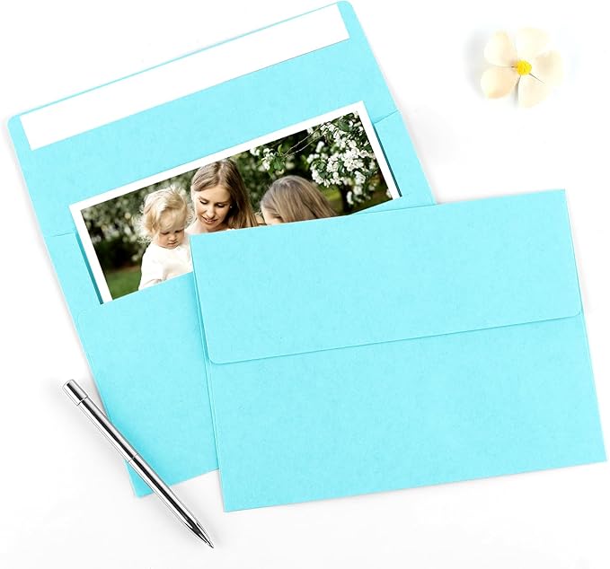 50 Pack A4 Sky Blue Self Seal Envelopes, 4x6, Printable, Modern, Wedding, Perfect for Invitations, Business Cards, Baby Showers, Greeting Cards