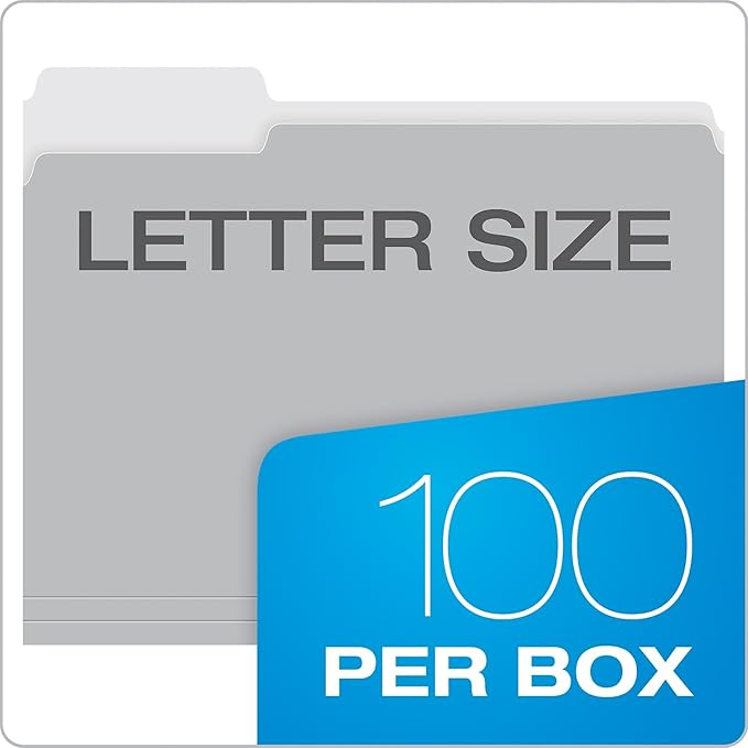 Pendaflex Two-Tone Color File Folders, Letter Size, 1/3 Cut, Gray, 100 Per box (152 1/3 GRA)
