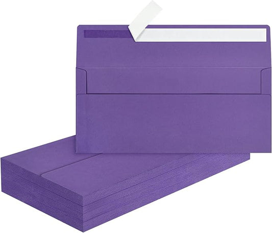 50 Pcs Purple #10 Business Envelopes, Self Seal Standard Envelopes, Windowless Business Mailing Envelopes for Office, Checks, Letters, Invoices, Statements, Wedding, 4-1/8 x 9-1/2 inch