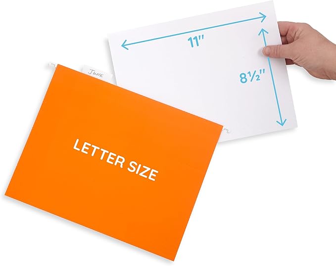 Blue Summit Supplies Hanging File Folders, 25 Reinforced Hang Folders, Designed for Home and Office Color Coded File Organization, Letter Size, Orange, 25 Pack