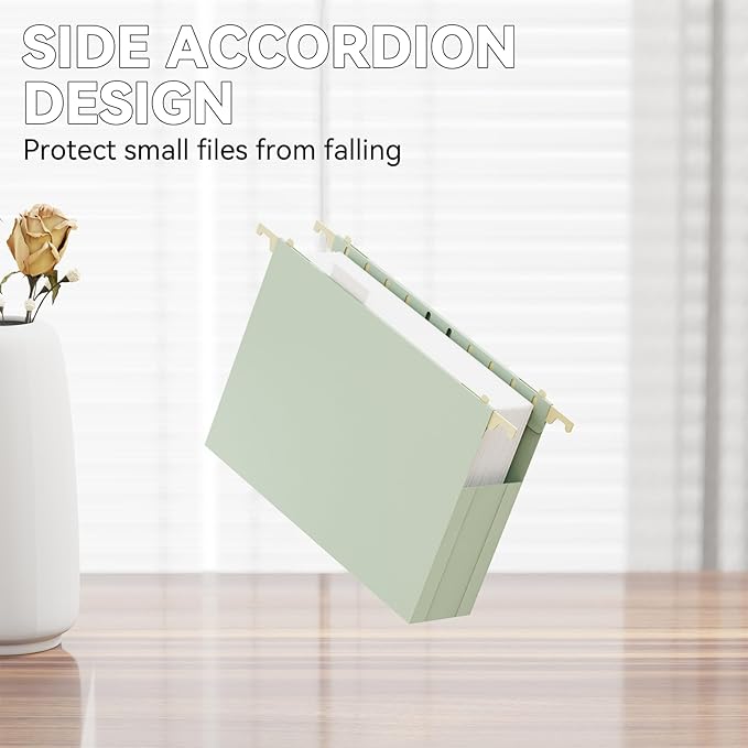 Plastic Expandable Hanging File Folder Letter Size,Heavy Duty 2“Expansion,Extra Capacity Hanging File Folders with Tabs,Accordian Pocket,No Assembly,Filing Cabinet Folders,12 Pack,Pastel Color