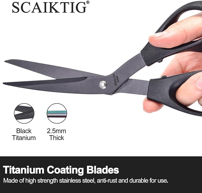 8.5‘’ Bent Fabric Scissors All Purpose Sharp Heavy Duty, Bent Shears for Sewing Crafting Cutting Clothes, Felt, Leather, Paper Supplies, Black