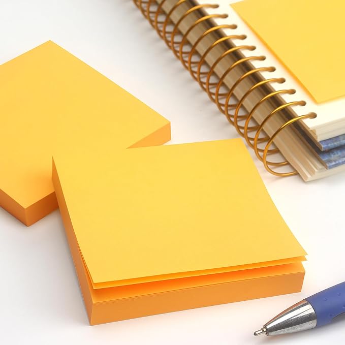 Sticky Notes 3x3 Self-Stick Notes Pads with 6 Bright Colors, Easy to Post for Office, School, Home, 6 Pads/Pack, 100 Sheets/Pad (Orange)