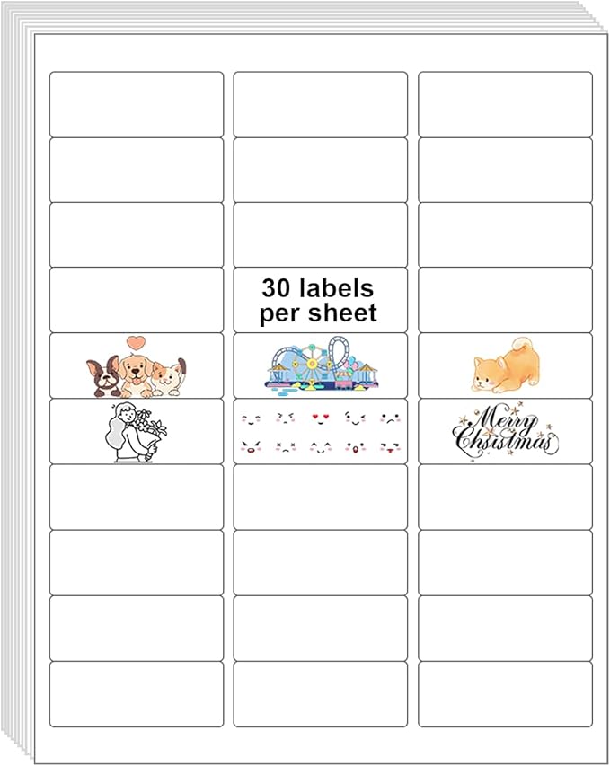 30 UP 3000 Stickers 100 Sheets 1" x 2-5/8" Shipping Return Address Labels for Laser Inkjet Printer, White Blank Mailing Labels