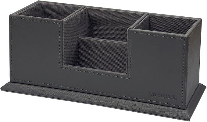 UnionBasic Desk Organizer, Desktop Caddy Leather Multi-compartment Pen Holder Office Stationer Organizer, Gray