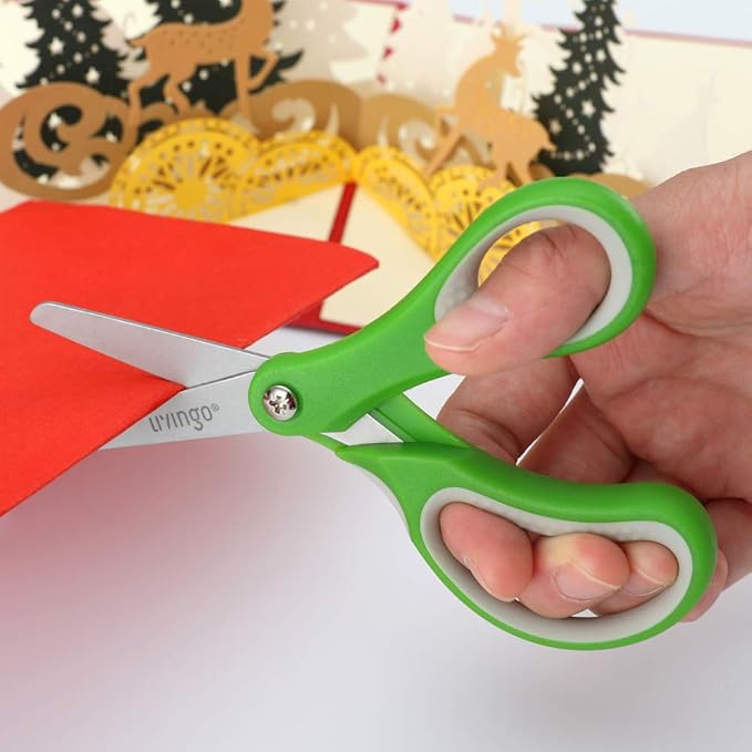 LIVINGO 5" Left and Right Handed Kids Scissors, Safety Blunt Sharp Stainless Steel Blade Scissors for Children School Teacher Use Crafting Cutting Paper, 3 Pack Assorted Colors