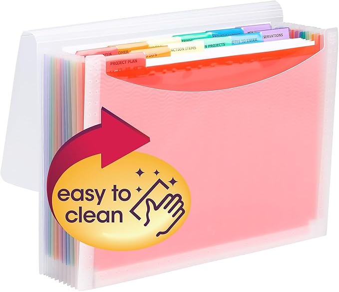 Smead Desktop Poly Expanding File Folder Organizer, Accordion File, Paper Document Storage, 12 Pockets, Flap and Cord Closure, Letter Size (70723)