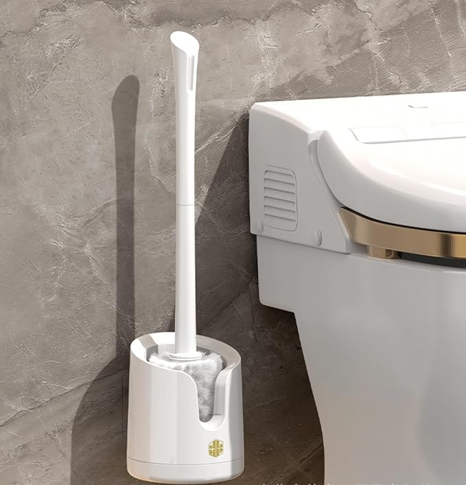 Wall-Mounted Toilet Brush Holder Set - No-Drill Adhesive & Drip-Free Tray, Space-Saving Bathroom Organizer, Deep Clean Brush with Under-Sink Storage (White)