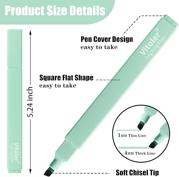 Vitoler Bible Highlighters Assorted Colors,8 Pack,Soft Chisel Tip,Cute Highlighters Set for Aesthetic School Office Supplies,Book Markers