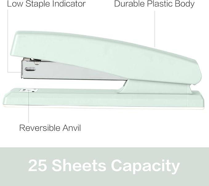 Deli Stapler, Desktop Stapler, 2 Pack, Office Staplers, 25 Sheet Capacity, Includes 2000 Staples and 2 Staple Removers, 2 Pack, Green