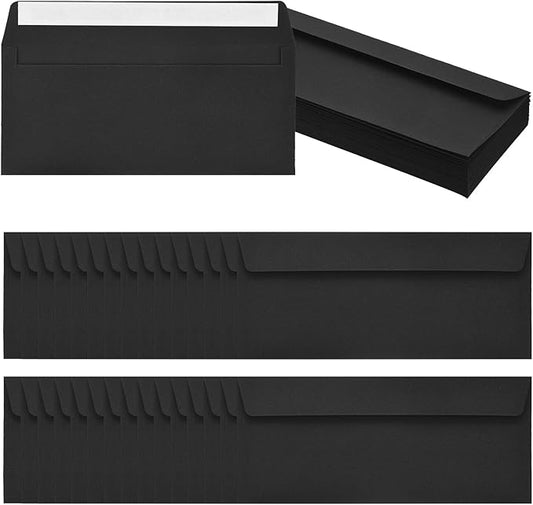 PATIKIL 100 Pack Black #10 Business Envelopes, Colored Self Seal Letter Size Envelopes for Business Mailing Office Checks Invitation, 4-1/8 x 9-1/2 Inches