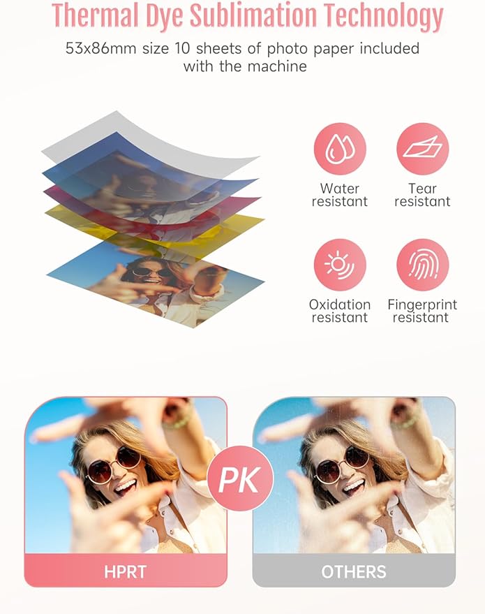 HPRT CP2100 Portable Photo Printer for iPhone, Wireless Picture Printer for Smartphone, 2x3 Mobile Photo Mini Color Printer, Instant Thermal Dye Sublimation Tech, Bluetooth (White-Grey)