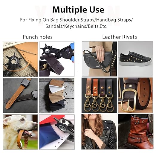 Belt Hole Puncher with 240 Sets of Leather Rivets - Updated Hole Sizes Puncher for Belt, Watch Band, Strap, Dog Collar, Saddle, Shoes, Fabric, DIY Home or Craft Project