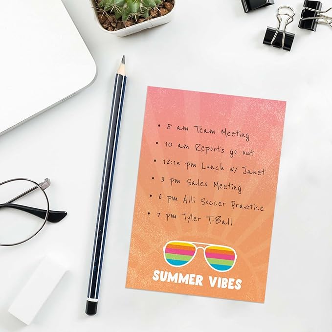 Gotcha Covered Notebooks Summer Vibes Sticky Note Set / 4" x 6" Repositionable Sticky Note Pads / Five Modern Beach Theme Designs / Made in The USA