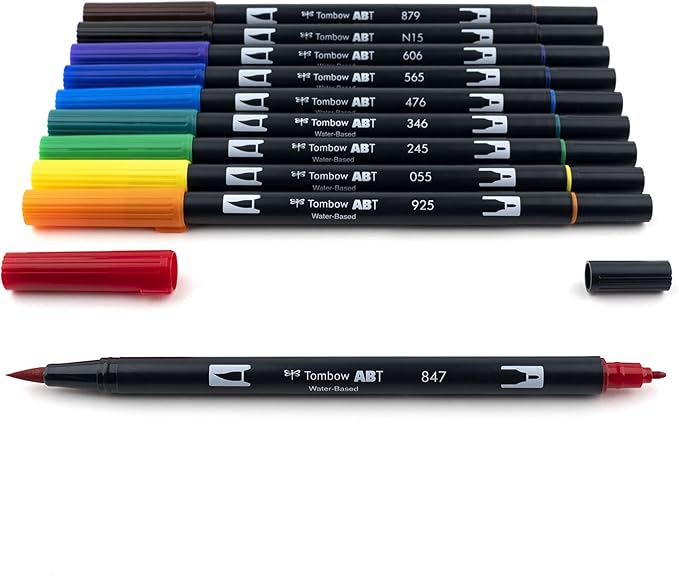 Tombow Dual Brush Marker 10-Piece Set: Primary
