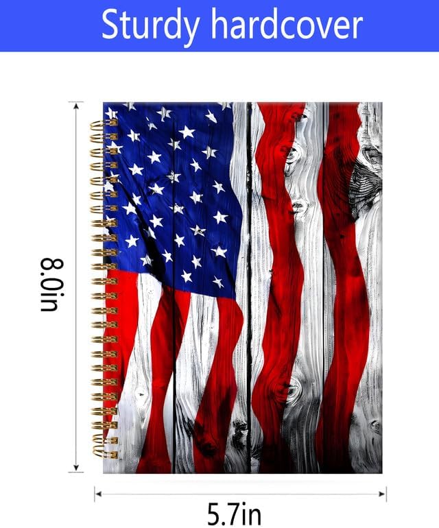 Spiral Journal Notebook,A5 Hardcover Lined Journals for Women Girl 6 x 8.3 in,120 Pages Thick Paper,Cute College Ruled Writing Notebook for Gifts Office Work School(Old Wood American Flag)