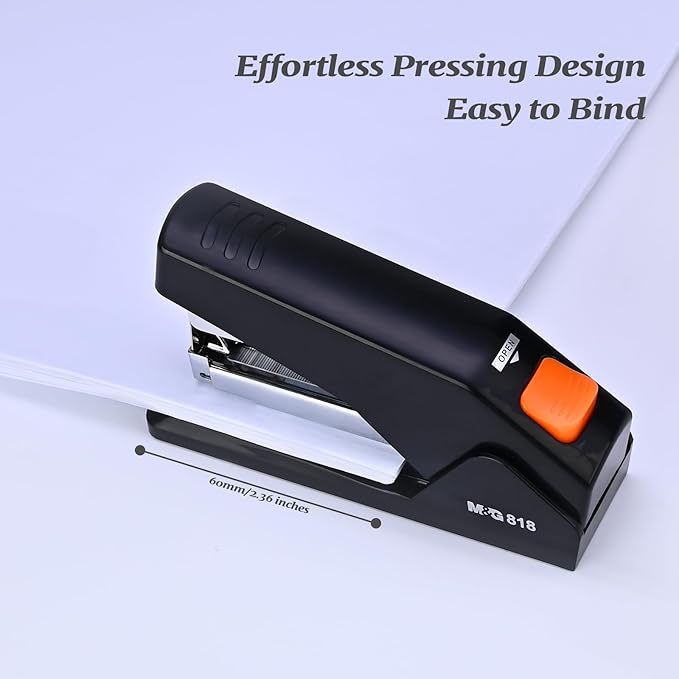M&G Effortless Stapler with 1000 Staples for Desk, 25 Sheets Capacity Heavy Duty Desktop Staplers, Jam Free, Easy to Load, Ergonomic One Finger Touch Stapler for Office School Supplies (Black)