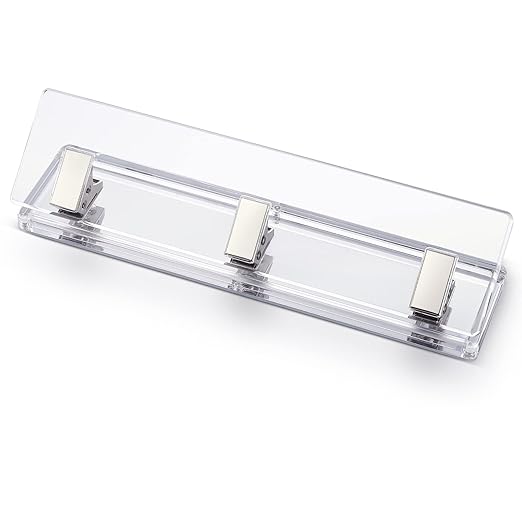 Acrylic and Silver Standard 3 Hole Punch,10 Sheet Capacity, Desktop Hole Puncher 3 Ring, Office Desktop Accessory, Clear/(Silver)