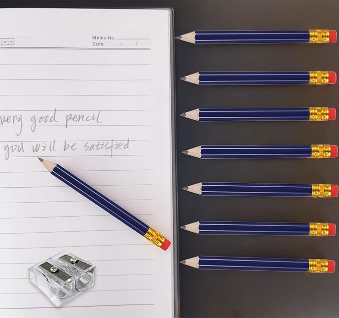 Adhere 25pcs Golf Pencils with eraser Hexagon Wooden Pencils Graphite 2B for Golf Event Scoring,Classroom,Wedding,Company Meetings,Pew, Pocket (Navy Blue)