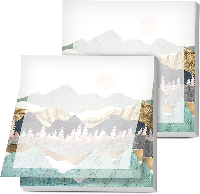 Sticky Notes, 2 Pads, 3x3 inches, Cute Colorful Fun Self-Stick Note Pads, Easy Post, Strong Adhesive Notepad Pastel Mountain Landscape