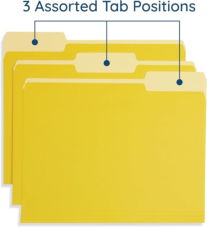 100 Blue Summit Supplies Yellow File Folders – Letter Size, 1/3 Cut Assorted Top Tabs, Durable 11pt Paper, Two Tone Yellow Folders, Bulk 100 Pack for Office and School