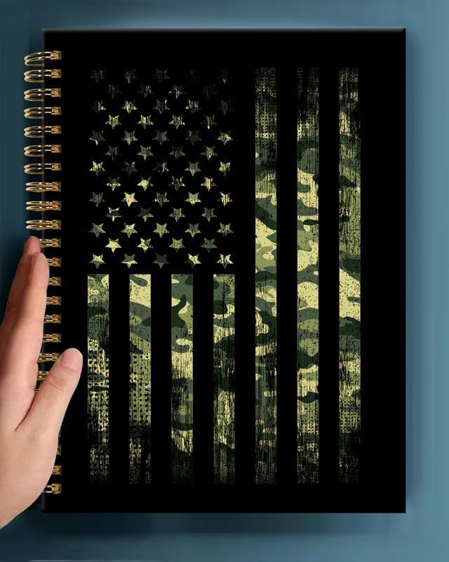 Spiral Journal Notebook,A5 Hardcover Lined Journals for Women Girl 6 x 8.3 in,120 Pages Thick Paper,Cute College Ruled Writing Notebook for Gifts Office Work School(American Flag Camouflage)