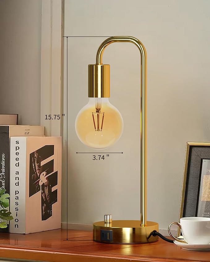 ONEWISH Industrial Table Lamp Set of 2 with USB A&C Charging Port, Stepless Dimmable Nightstand Bedside Lamps for Bedroom,Desk Lamps with 2700K Gold Gradient Bulb for Reading Living Room
