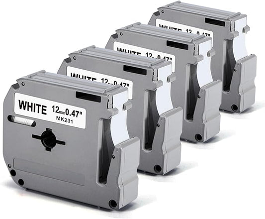 Labelife M-K231 Label Tape Replace for Brother P Touch M Tape M-K231S M231 MK231 M-231 12mm 0.47 Inch for Brother PTouch PT-M95 PT-65 PT-80 PT-70 PT-45 PT-90 Label Makers, Black on White, 4 Pack