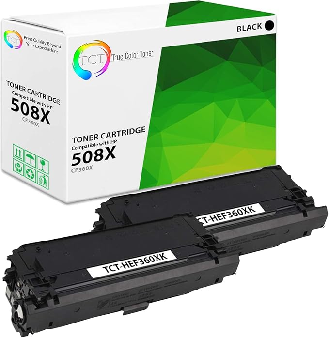 TCT 508X Black Toner Cartridge 2 Pack - Premium Compatible Replacement for HP 508X CF360X Black High Yield Works with HP Color Laserjet Enterprise M552 M553 MFP M577 Printers (12,500 Pages)