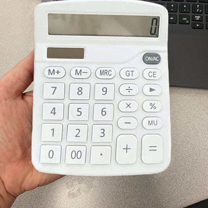 YOUHO Solar Battery Dual Power Standard Function Electronic Calculator with Large LCD Display - White