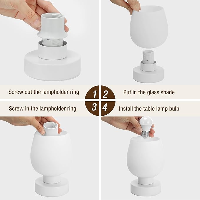 Touch Bedside Table Lamp Set of 2 - Small Bedside Lamp for Bedroom Living Room Night Stands, Desk Lamp with White Glass Shade for Small Spaces, 3 Way Dimmable, LED Bulbs, Gifts