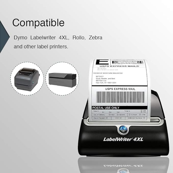 BETCKEY Colored Labels Compatible with Dymo 1744907 (4" x 6") Extra Large Shipping Labels, Compatible for Dymo LabelWriter Thermal 4XL & Zebra Desktop Printers [1 Roll, Red]