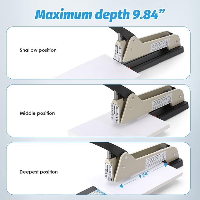 Long Reach Stapler, Heavy Duty Long Arm Stapler, 200 Sheets Capacity, 4000 Staples Gift, 9.84” Adjustable Stapling Depth Suitable for Booklets & Office Document, Fixable Paper Guide